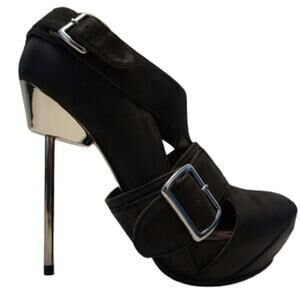 United Nude Heels Ankle Boots Leather Pin Belt Closed Toe Buckle Strap Black 7.5